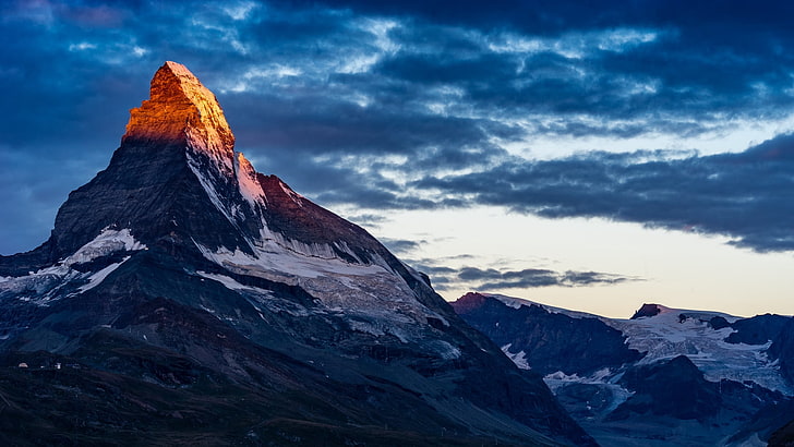 mountain digital wallpaper, mountains, peak, Zermatt, Switzerland, Matterhorn, blue, HD wallpaper