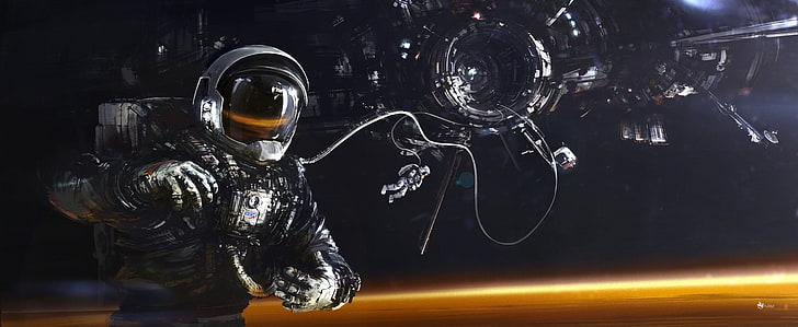 astronautengrafik, science fiction, grafik, astronaut, weltraum, raumstation, HD-Hintergrundbild