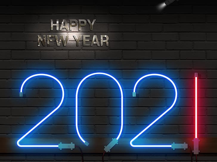 2021 feliz año nuevo, 2021, luz fluorescente., Fondo de pantalla HD