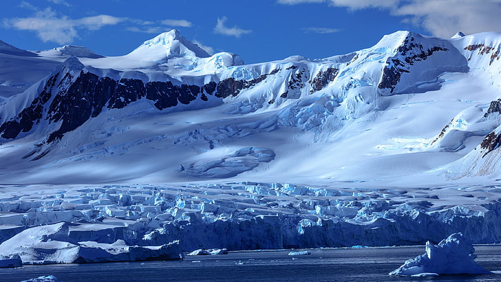paysage bleu, antarctique, arctique, calotte glaciaire, calotte polaire, glacier, glace, glace de mer, montagne, Fond d'écran HD