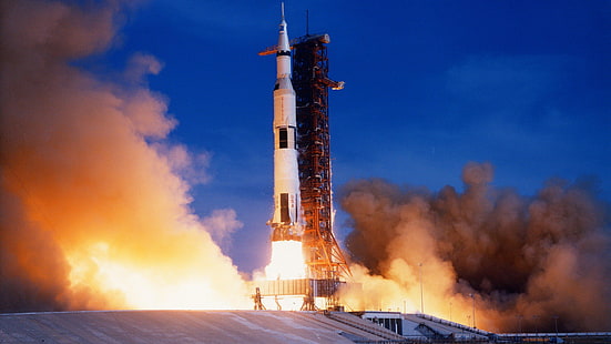 Ракетно излитане Smoke Saturn V HD, космос, дим, v, ракета, сатурн, излитане, HD тапет HD wallpaper