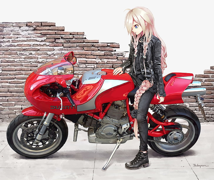 vocaloid, cabelo rosa, motocicleta, jeans, Anime, HD papel de parede