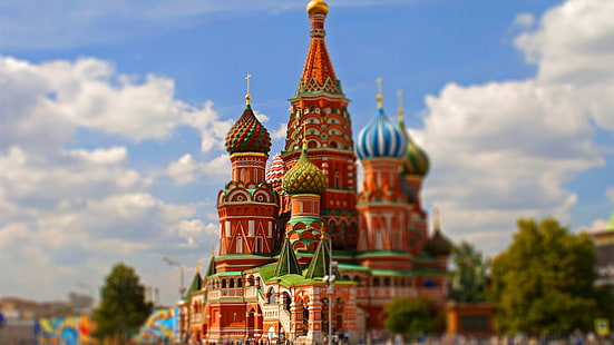 Cerkiew Wasyla Błogosławionego, Rosja, architektura, budownictwo, tilt shift, Moskwa, katedra, Tapety HD HD wallpaper