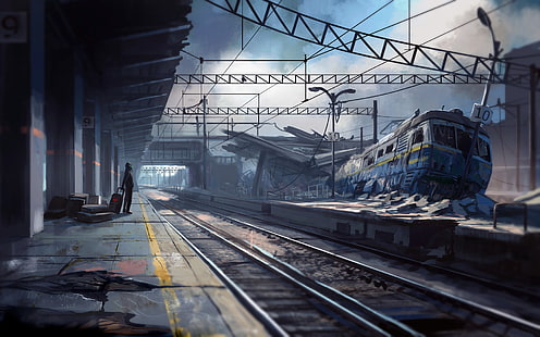 Armageddon, stazione ferroviaria abbandonata, immagini creative, Armageddon, abbandonato, treno, stazione, Creative, immagini, Sfondo HD HD wallpaper