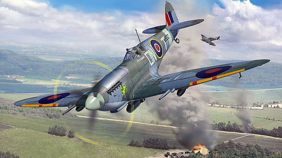 figura, RAF, Supermarine Spitfire Mk.IXc, lutador britânico da Segunda Guerra Mundial, HD papel de parede HD wallpaper