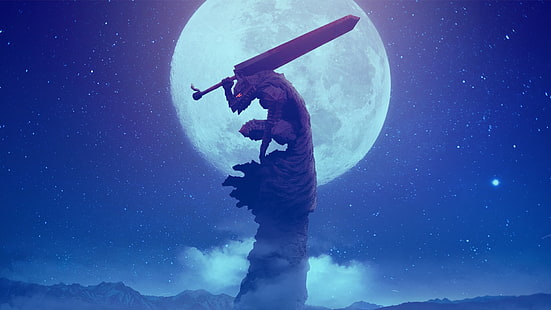wolf holding sword anime wallpaper, Berserk, Black Swordsman, Guts, Kentaro Miura, HD wallpaper HD wallpaper