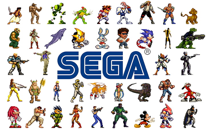 Sega characters wallpaper, sega, sonic, tiny toon, shinobi, aladin, tales, golden axe, 16 bit, HD wallpaper