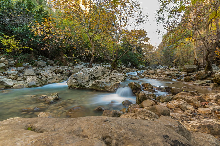 rock formation beside river during day time, Janne, River, Long Exposure, rock formation, day, time, lebanon, qartaba, jbeil, water, nature, landscape, green, nikon, wide  angle, trees, creek, stream, forest  lake, forest, tree, outdoors, rock - Object, waterfall, scenics, flowing Water, autumn, beauty In Nature, HD wallpaper