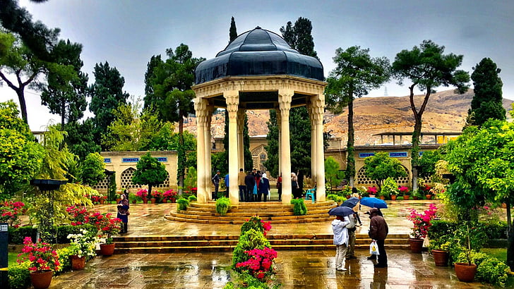 ıran, tomb, nature, landmark, shiraz, plant, tree, garden, hafez tomb, historic site, estate, landscape, HD wallpaper