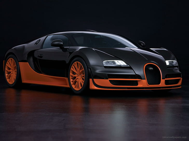 Bugatti Veyron 16.4 Super Sport, black and orange bugatti veyron, super, sport, bugatti, veyron, 16.4, cars, HD wallpaper