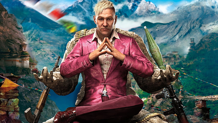 ilustrasi pria berjaket jas merah muda, Far Cry 4, video game, Pagan Min, Wallpaper HD