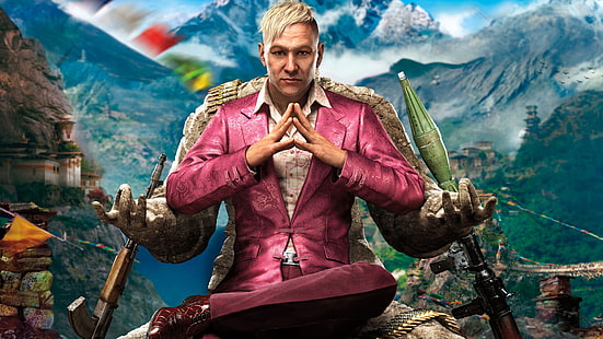 ชายในภาพประกอบเสื้อสูทสีชมพู Far Cry 4 วิดีโอเกม Pagan Min, วอลล์เปเปอร์ HD HD wallpaper