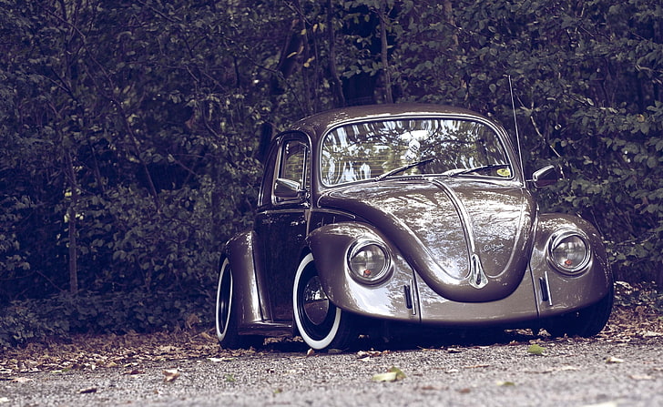 Volkswagen Beetle Retro HD Wallpaper, black classic coupe, Motors, Classic Cars, Volkswagen, Beetle, Retro, HD wallpaper