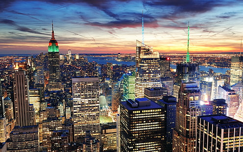 New York Night View, New York City, luci, Sfondo HD HD wallpaper