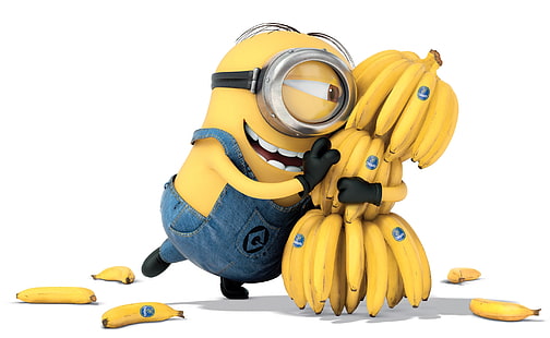 Minions Banana 2015, Minion neben Bananentapete, Cartoons, Andere, Lustig, Film, Banane, Niedlich, Film, 2015, Minions, HD-Hintergrundbild HD wallpaper