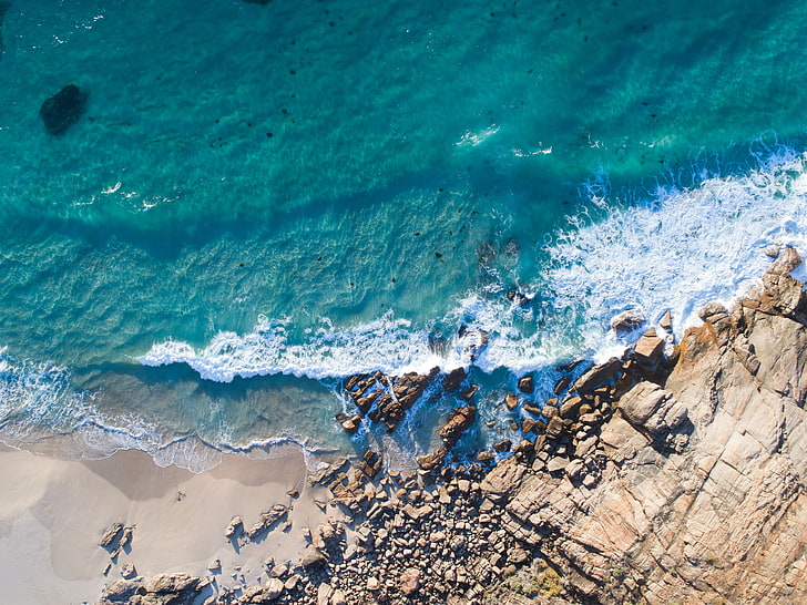 cuerpo de agua azul, naturaleza, agua, playa, turquesa, azul, vista aérea, mar, olas, Fondo de pantalla HD