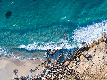 corpo blu di acqua, natura, acqua, spiaggia, turchese, blu, veduta aerea, mare, onde, Sfondo HD HD wallpaper