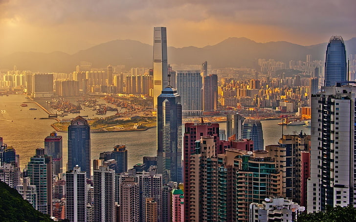 immeubles de grande hauteur, ville, paysage urbain, Hong Kong, Chine, Fond d'écran HD
