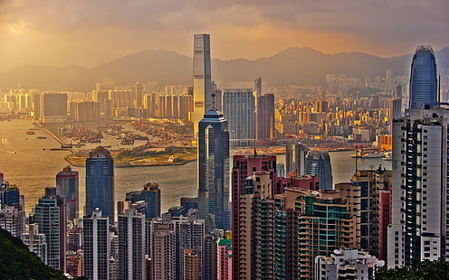 wieżowce, miasto, pejzaż miejski, Hongkong, Chiny, Tapety HD HD wallpaper