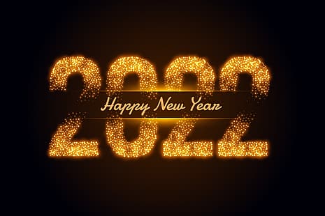 złoto, cyfry, nowy rok, złote, czarne tło, szczęśliwy, dekoracja, musujące, 2022, Tapety HD HD wallpaper