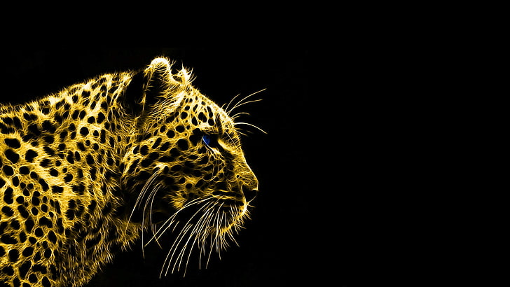 animals, black background, fractalius, leopard, HD wallpaper