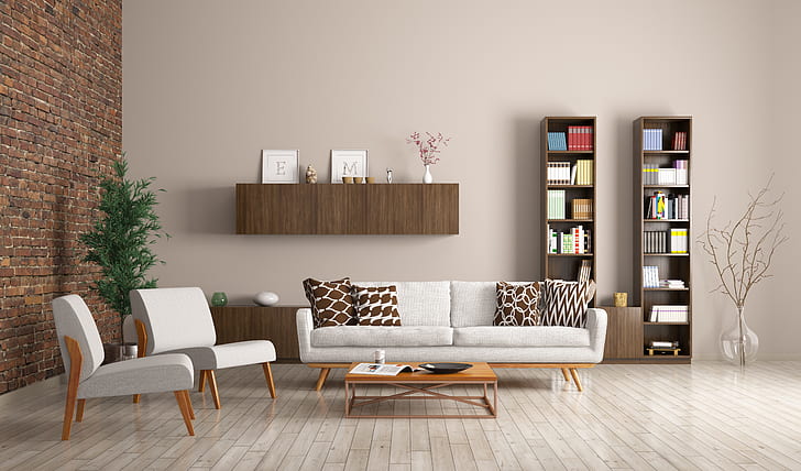 диван, интериор, столове, библиотека, дизайн, модерен, апартамент, стелажи, HD тапет
