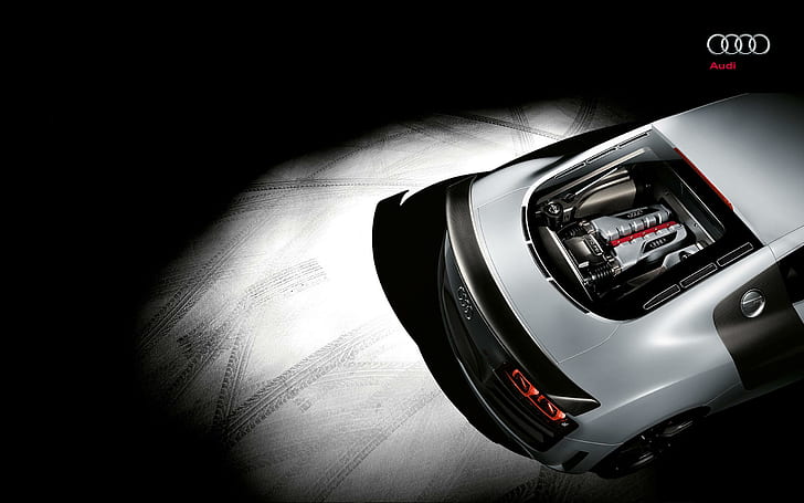 Audi R8 Rear Engine, รถเก๋งออดี้สีเทาและดำด้านหลังออดี้เครื่องยนต์รถยนต์, วอลล์เปเปอร์ HD