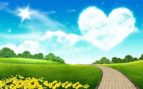 Lovely Sky, white heart shape cloud, lovely, dreamy and fantasy, HD wallpaper HD wallpaper