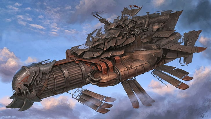 Marauders Airship, steampunk airship, ISOTX, fantasy art, fordon, airships, light marouder airship, MichalKus, steampunk, HD tapet