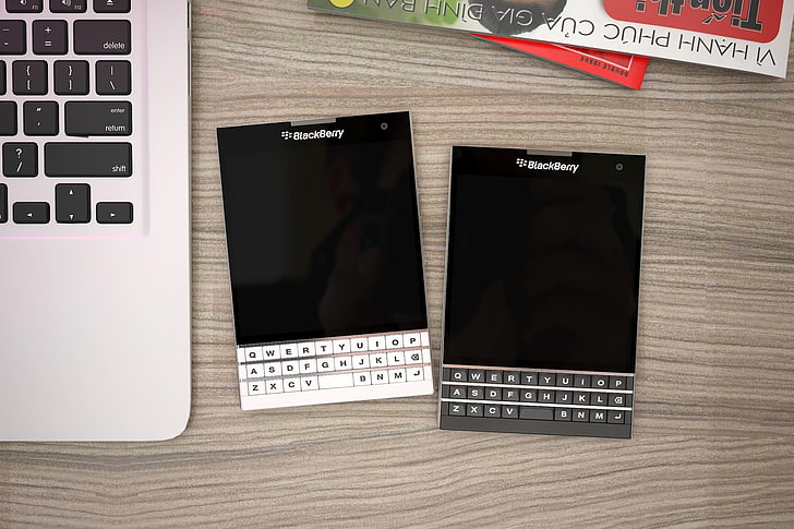 два черных телефона BlackBerry QWERTY, BlackBerry Passport, мобильный телефон, смартфон, HD обои