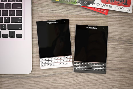 два черных телефона BlackBerry QWERTY, BlackBerry Passport, мобильный телефон, смартфон, HD обои HD wallpaper