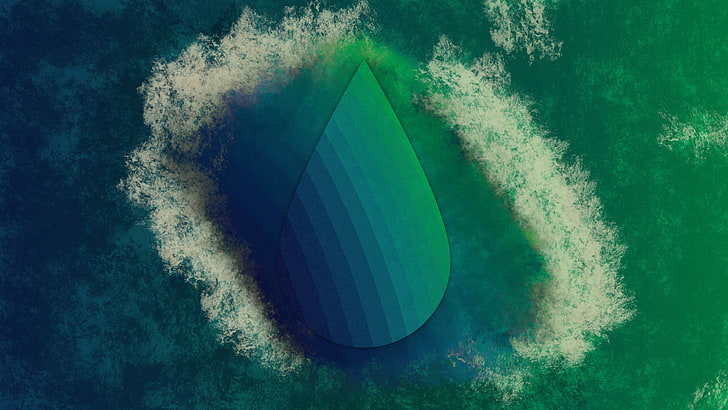 ilustrasi abstrak hijau dan biru, bahasa logam, cairan, abstrak, Wallpaper HD