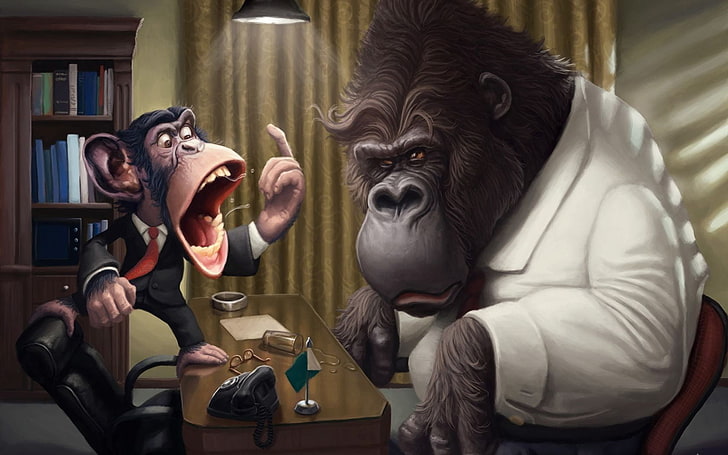 monkey and gorilla illustration, Wallpaper, monkey, Hippo, Creek, HD wallpaper