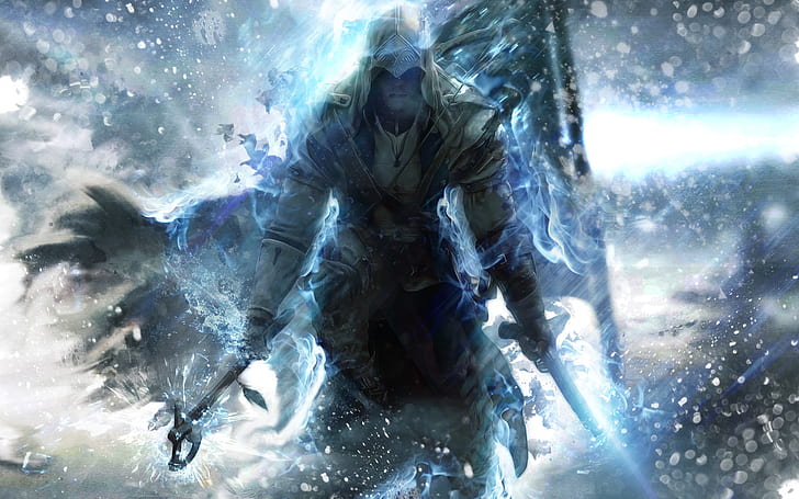 Assassin's Creed 3 синий стиль, постер Assassin's Creed, Ассасин, Крид, Синий, Стиль, HD обои