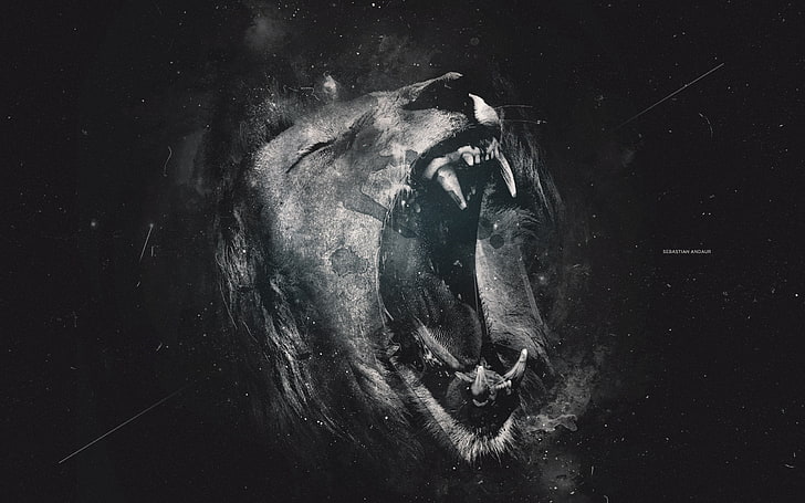 illustration de lion gris rugissant, bleu, Leo, oeuvre d'art, argent, Fond d'écran HD