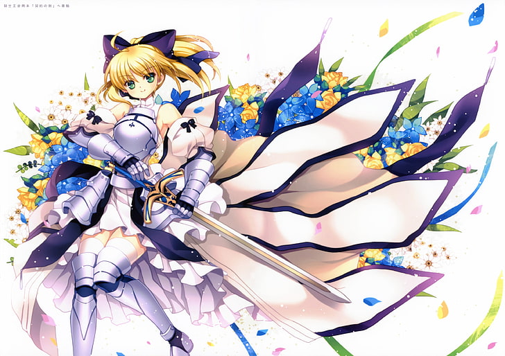 codes, eternal, fate, lily, night, phantasia, saber, stay, sword, thighhighs, unlimited, weapon, HD wallpaper