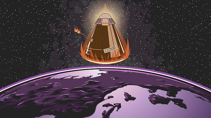 fondo de pantalla de nave espacial gris y marrón, espacio, Tierra, Programa espacial Kerbal, humor, arte espacial, Fondo de pantalla HD