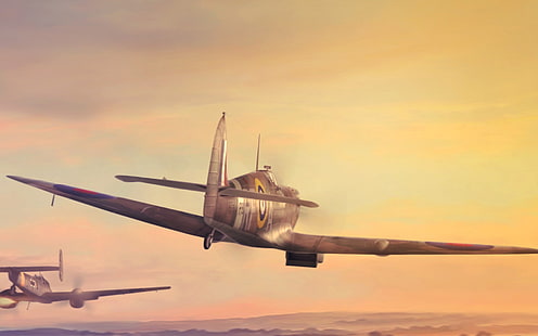 сив и черен самолет, Втората световна война, военен, самолет, военен самолет, Великобритания, самолет, spitfire, Supermarine Spitfire, Royal Airforce, Messerschmitt Bf 110, Messerschmitt, HD тапет HD wallpaper