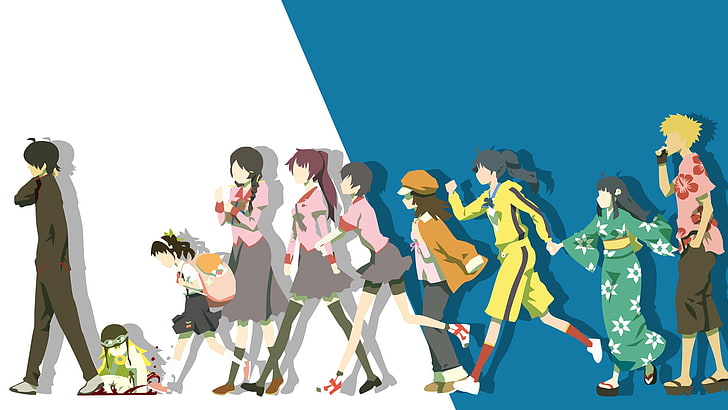 Anime, Monogatari (Seri), Hitagi Senjōgahara, Koyomi Araragi, Mayoi Hachikuji, Meme Oshino, Shinobu Oshino, Suruga Kanbaru, Tsubasa Hanekawa, Tsukihi Araragi, Wallpaper HD