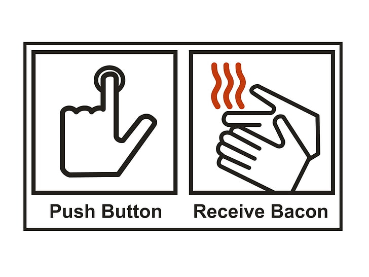 Push button sign, quote, minimalism, white background, bacon, information, HD wallpaper