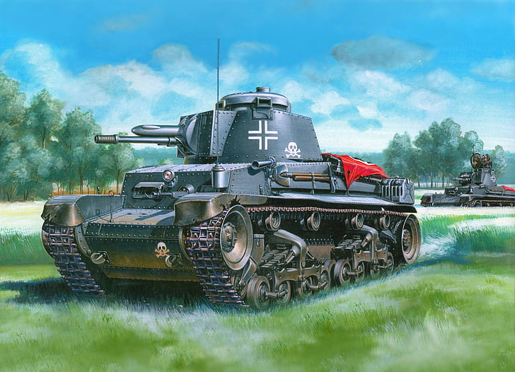 ilustrasi tank tempur abu-abu, Jerman, Jerman, Tank, Wehrmacht, pz kpfw 35, Wallpaper HD