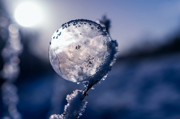 back light, ball, blue, bubble, cold, crystal growth, crystalline, crystals, eiskristalle, fairytale, ze, frost, frost blister, frost globe, frozen, frozen bubble, hardest, ice, ice bag, icy, icy cold, landscape, HD wallpaper