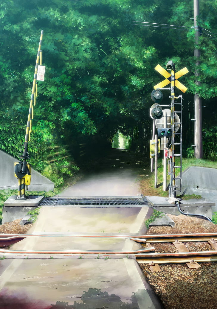 سكة القطار باللونين الأسود والأصفر ، أنيمي، خلفية HD، خلفية الهاتف