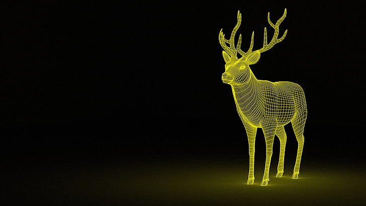 deer 3D illustration, deer, abstraction, backlight, grid, HD wallpaper