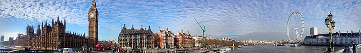 Лондонский глаз, Лондон, Биг Бен, панорамы, HD обои