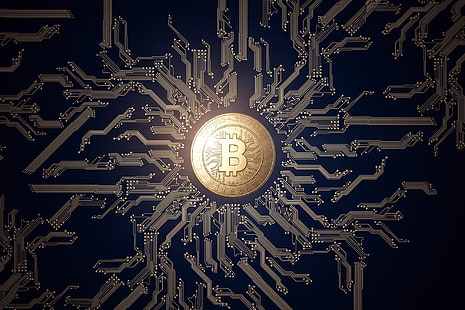 logotyp, valuta, mynt, pengar, Bitcoin, HD tapet HD wallpaper