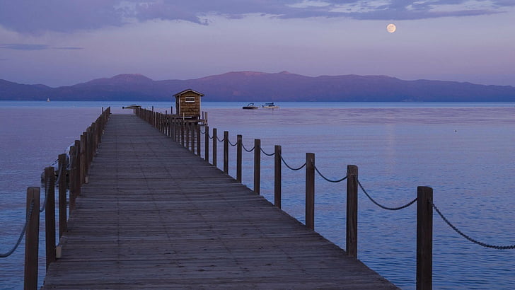 california, full, lake, moon, piers, tahoe, HD wallpaper
