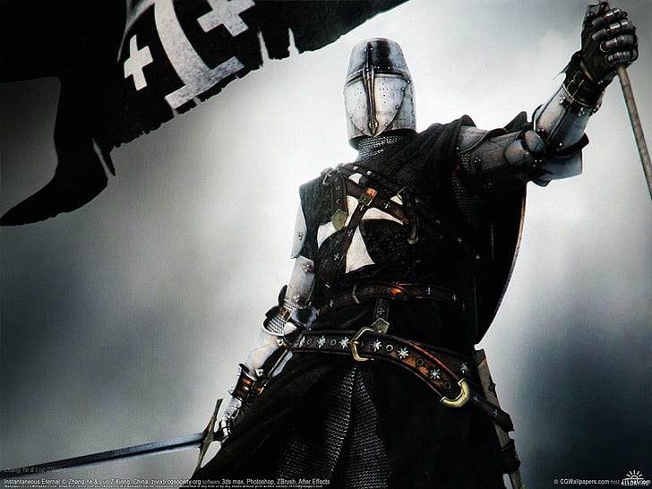 knight, Templar, fantasy art, helmet, HD wallpaper