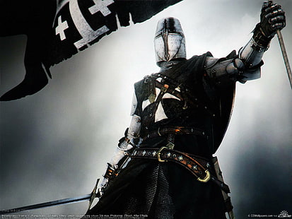 knight, Templar, fantasy art, helmet, HD wallpaper HD wallpaper