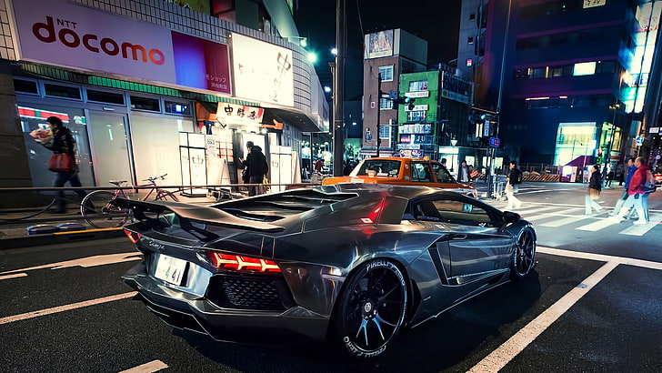 gris Lamborghini Aventador coupe, coche, Lamborghini Aventador, Fondo de pantalla HD